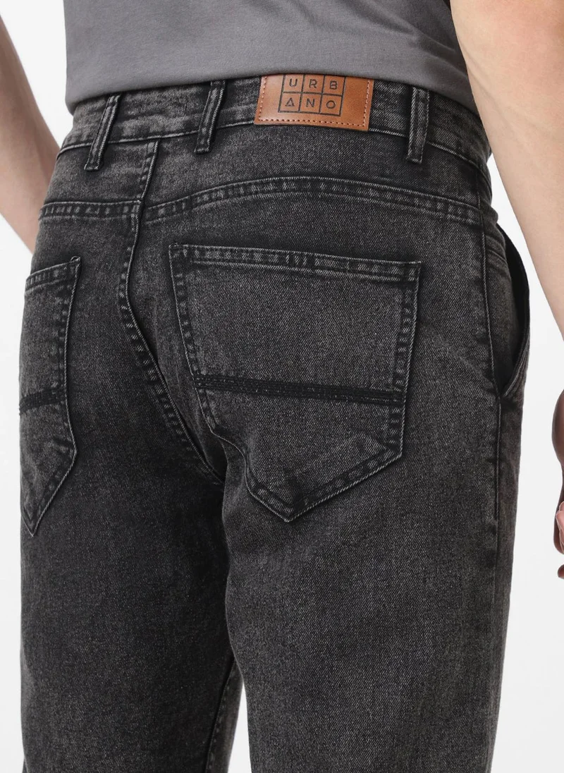 Urbano Fashion  Urbano Fashion Men's Black Slim Fit Washed Jeans Stretchable for Men | Best Price UAE